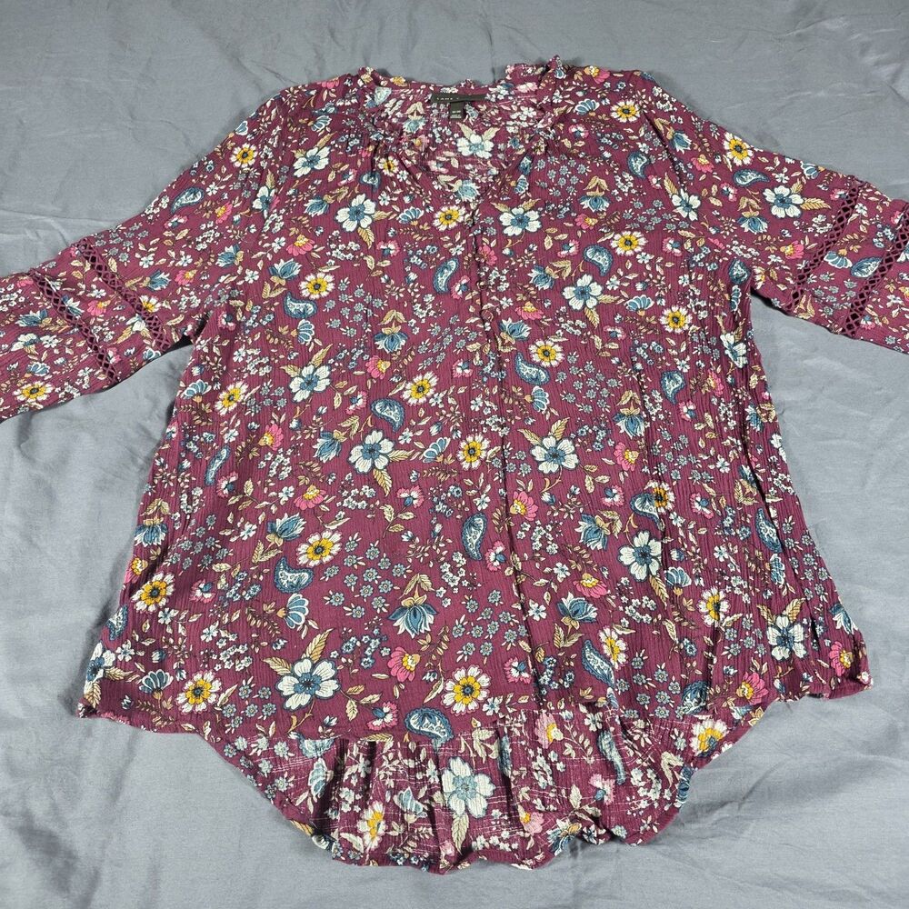 Lane Bryant Floral Tunic Size 18/20 V Neck Peasant Boho Flowy 3/4 Sleeve Top